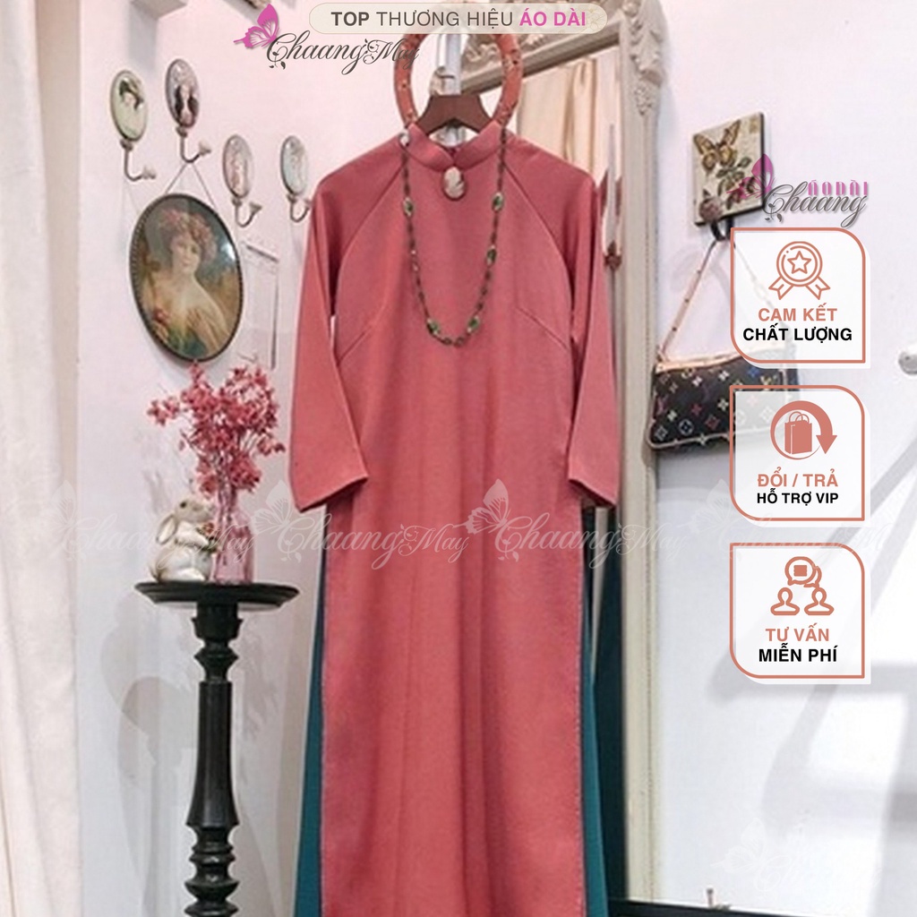 Áo dài cách tân nữ hồng đỗ dáng xuông Tết xưa CHAANG may sẵn lụa suông bầu chụp hình dự tiệc đẹp ADC726