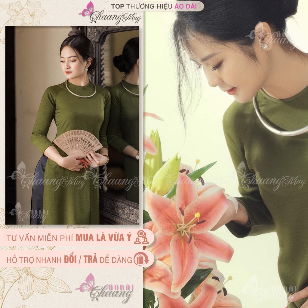 Áo dài cách tân nữ xanh cốm dáng suông xưa Chaang may sẵn lụa xuông bầu dự tiệc lễ tết đẹp ADC719