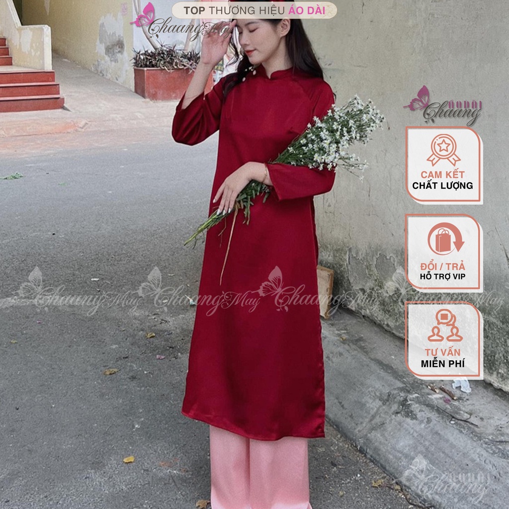 Áo dài Đỏ Đô cách tân nữ dáng suông xưa Chaang may sẵn xuông bầu rộng che khuyết điểm dự tiệc lễ tết đẹp ADC101