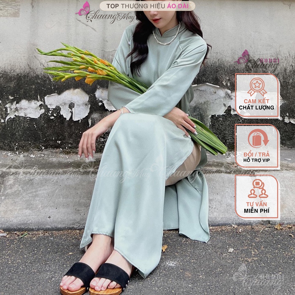 Áo dài cách tân nữ Xanh đá ngọc dáng suông xưa Chaang may sẵn xuông bầu rộng che khuyết điểm dự tiệc lễ tết đẹp ADC109