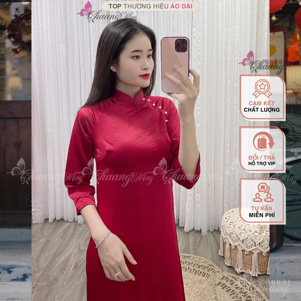 Áo dài Đỏ Đô cách tân nữ dáng suông xưa Chaang may sẵn xuông bầu rộng che khuyết điểm dự tiệc lễ tết đẹp ADC101