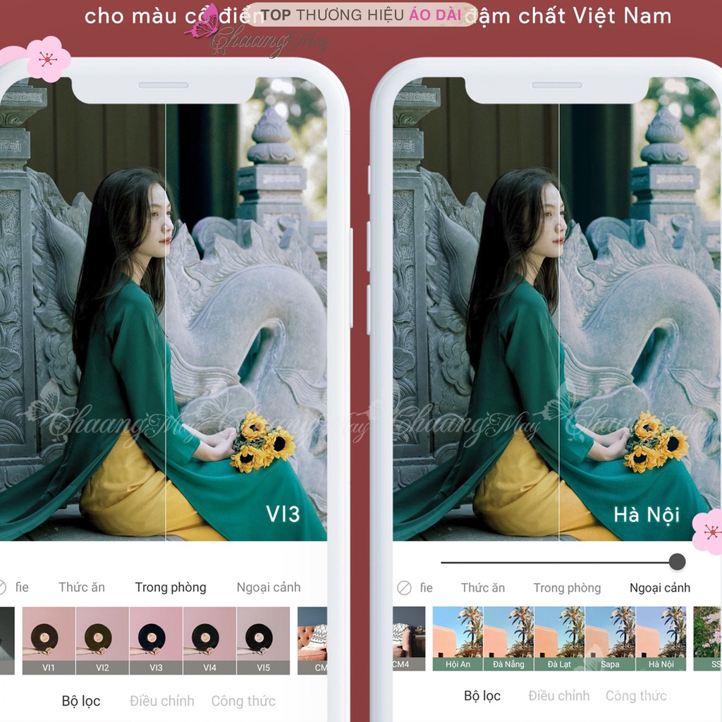 Áo dài cách tân nữ xanh rêu dáng suông xưa Chaang may sẵn lụa xuông bầu dự tiệc lễ tết đẹp ADC730
