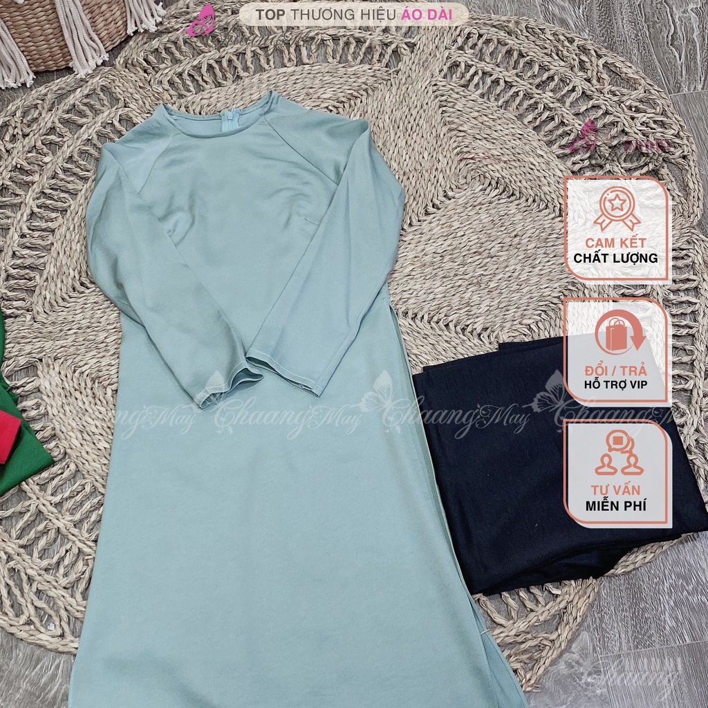 Áo dài cách tân nữ xanh đá ngọc dáng suông xưa Chaang may sẵn lụa xuông bầu dự tiệc lễ tết đẹp ADC729
