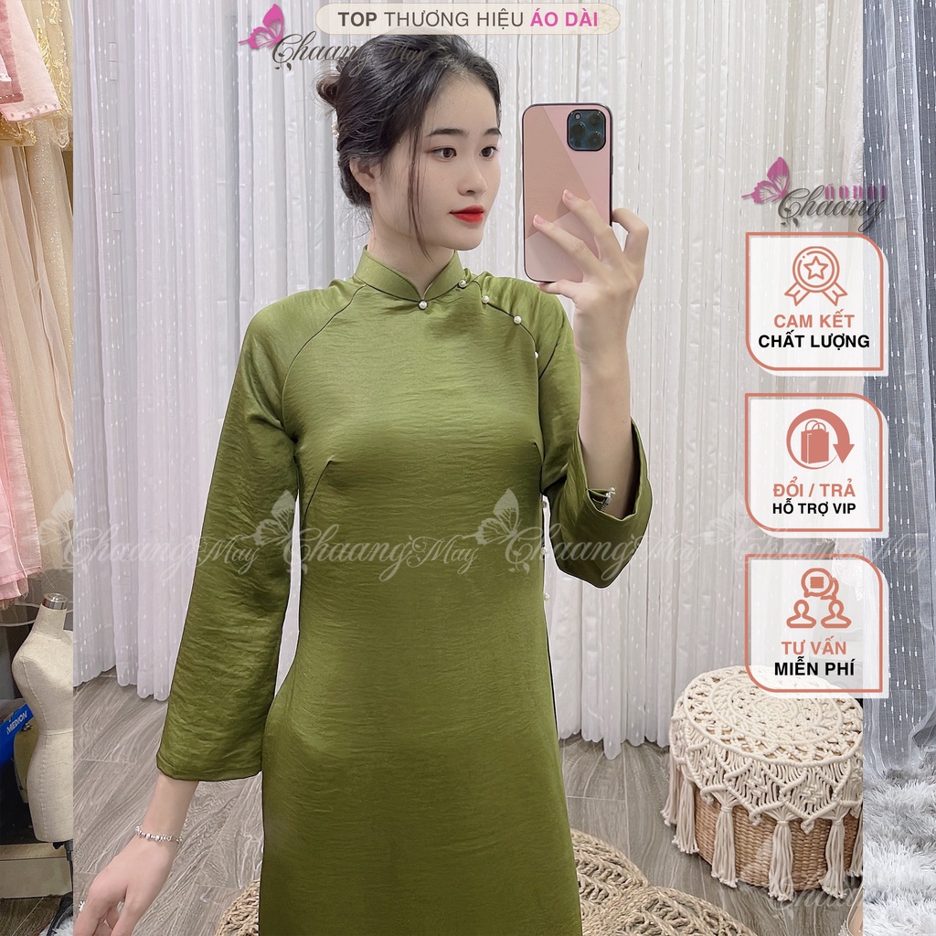 Áo dài cách tân nữ Xanh Cốm dáng suông xưa Chaang may sẵn xuông bầu rộng che khuyết điểm dự tiệc lễ tết đẹp ADC108