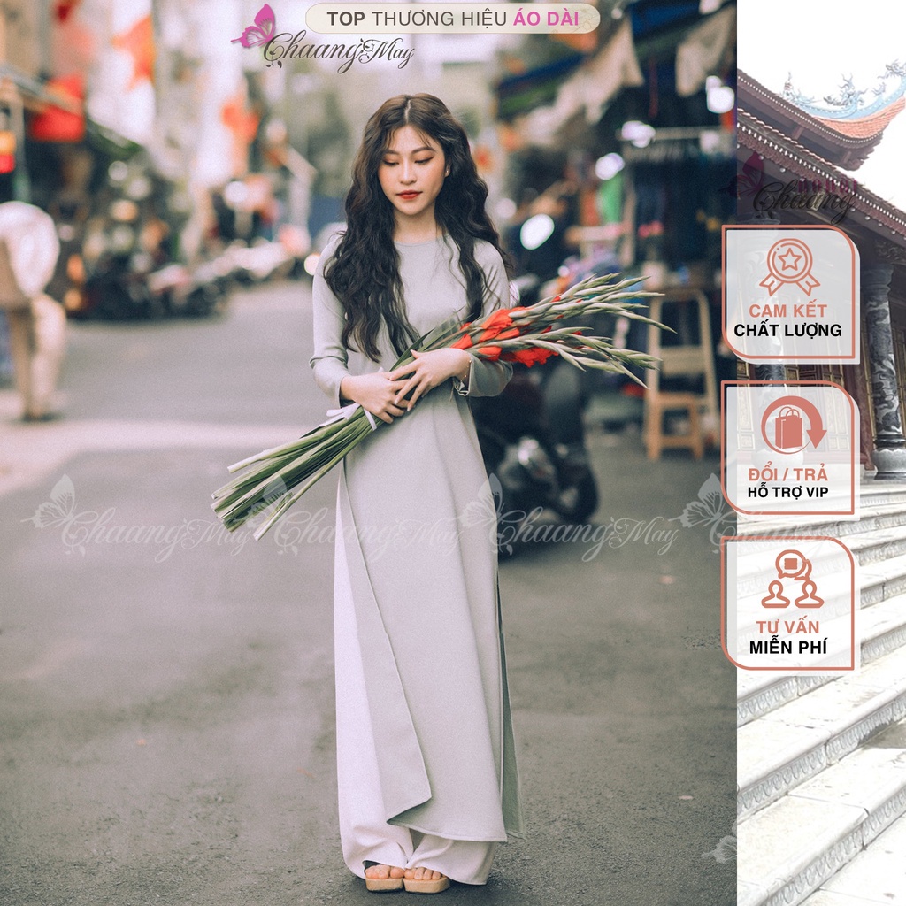 Áo dài cách tân nữ xanh đá ngọc dáng suông xưa Chaang may sẵn lụa xuông bầu dự tiệc lễ tết đẹp ADC729