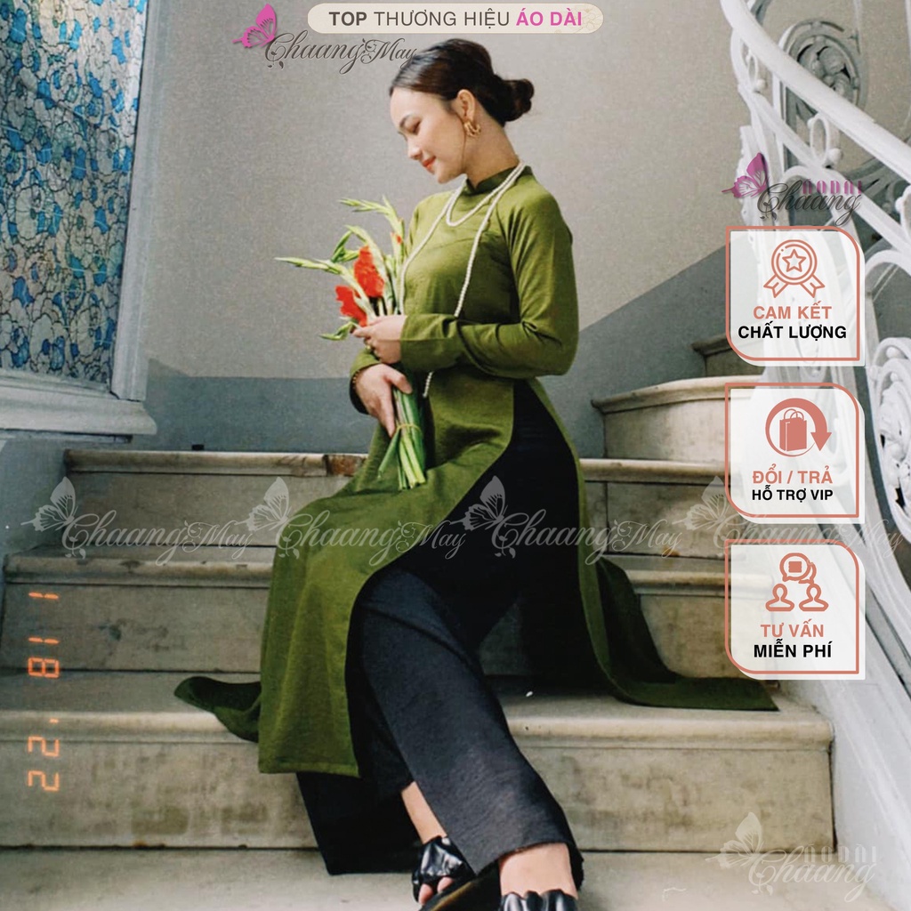Áo dài cách tân nữ Xanh Cốm dáng suông xưa Chaang may sẵn xuông bầu rộng che khuyết điểm dự tiệc lễ tết đẹp ADC108