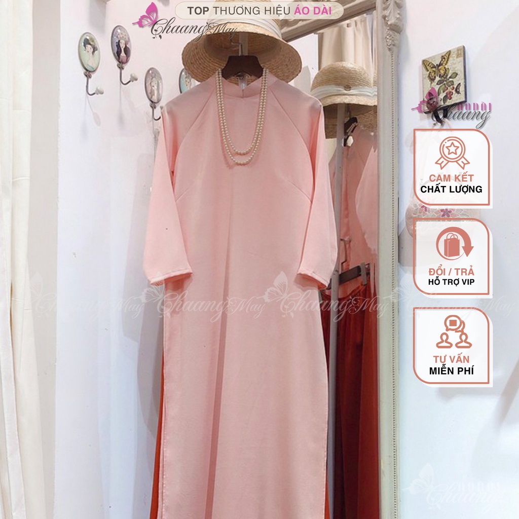 Áo dài cách tân nữ dáng xuông CHAANG may sẵn lụa suông bầu Hồng Đỗ Dâu dự tiệc lễ tết đẹp ADC739