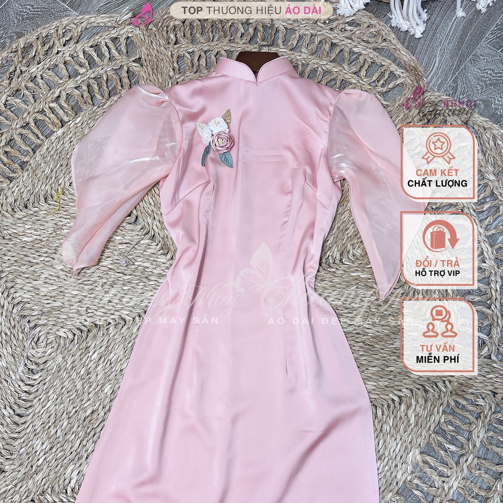 Áo dài cách tân nữ tay cánh hoa hồng Chaang may sẵn vải lụa dáng truyền thống dự tiệc cưới lễ tết đẹp ADC683
