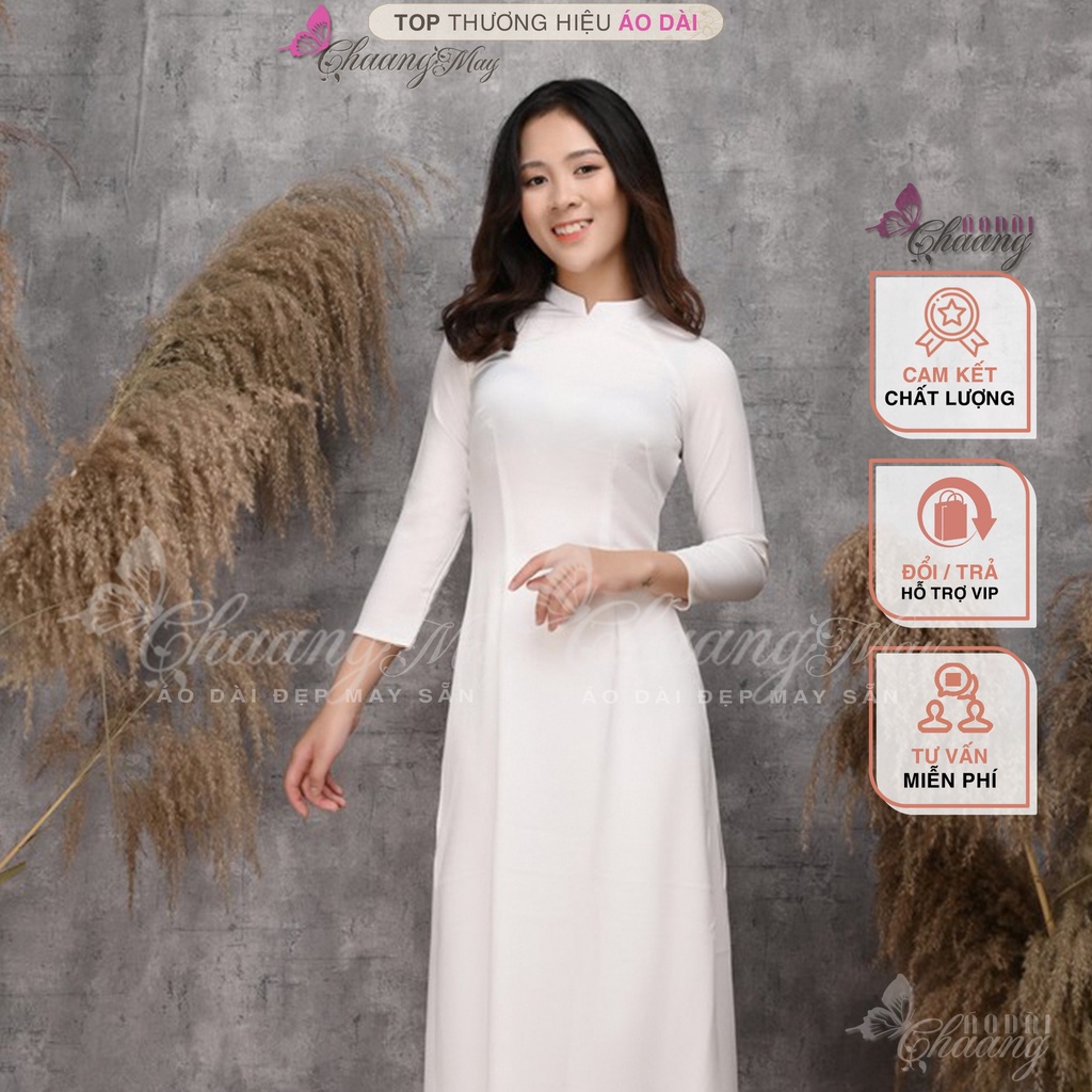 Áo dài màu trơn cổ vuông cao 2cm truyền thống Chaang may sẵn vải tây thi co giãn mặc dự tiệc lễ tết đám cưới hỏi đẹp 686