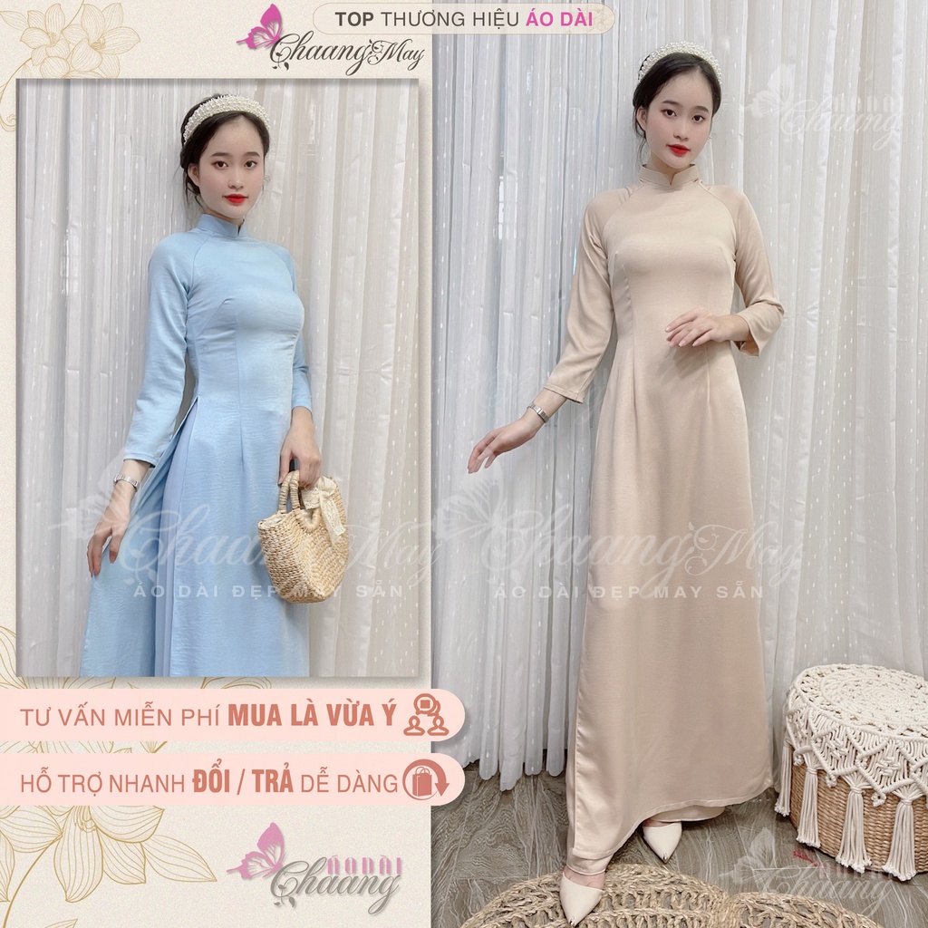 Áo dài màu trơn cổ vuông cao 2cm truyền thống Chaang may sẵn vải tây thi co giãn mặc dự tiệc lễ tết đám cưới hỏi đẹp 686