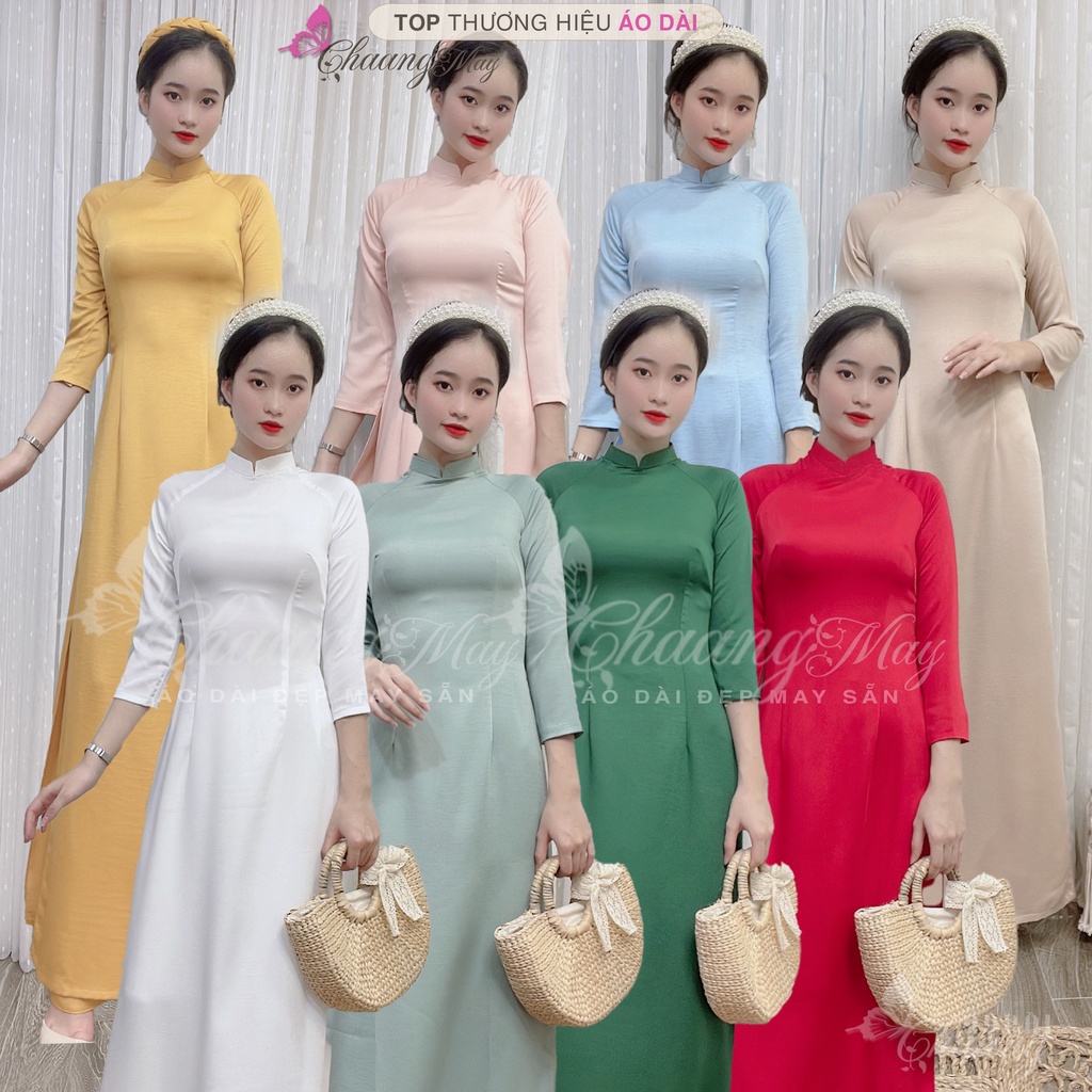 Áo dài màu trơn cổ vuông cao 2cm truyền thống Chaang may sẵn vải tây thi co giãn mặc dự tiệc lễ tết đám cưới hỏi đẹp 686