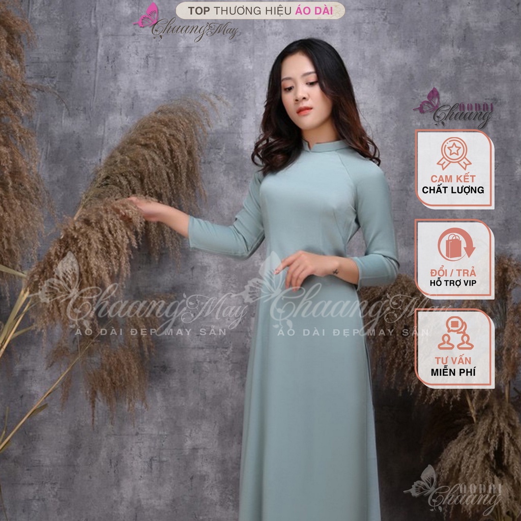 Áo dài màu trơn cổ vuông cao 2cm truyền thống Chaang may sẵn vải tây thi co giãn mặc dự tiệc lễ tết đám cưới hỏi đẹp 686