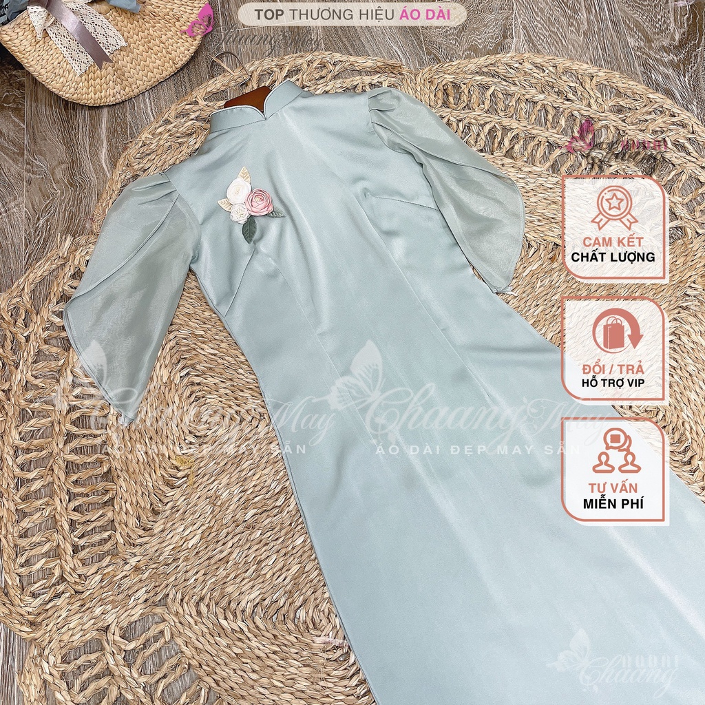 Áo dài cách tân nữ tay cánh hoa hồng Chaang may sẵn vải lụa dáng truyền thống dự tiệc cưới lễ tết đẹp ADC683