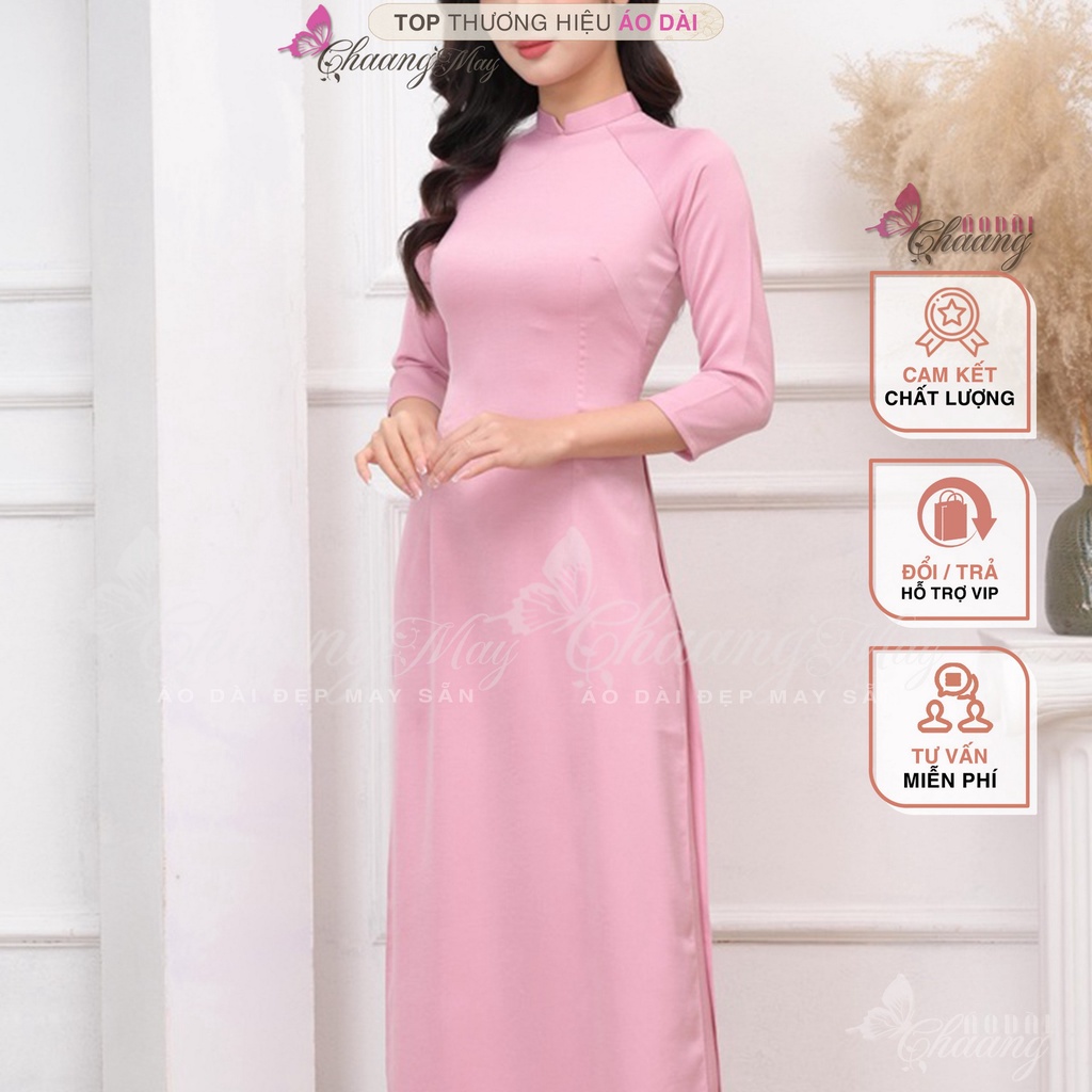 Áo dài màu trơn cổ vuông cao 2cm truyền thống Chaang may sẵn vải tây thi co giãn mặc dự tiệc lễ tết đám cưới hỏi đẹp 686