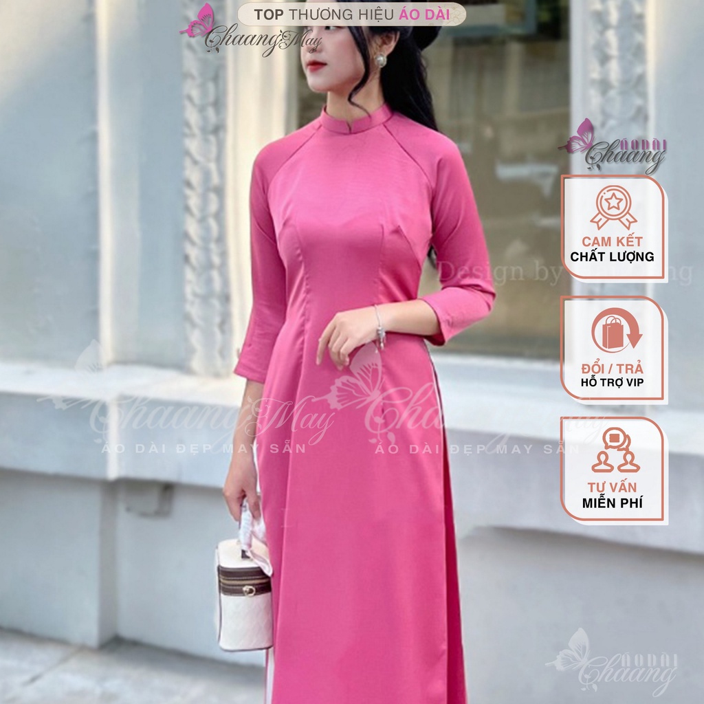 Áo dài màu trơn cổ vuông cao 2cm truyền thống Chaang may sẵn vải tây thi co giãn mặc dự tiệc lễ tết đám cưới hỏi đẹp 686