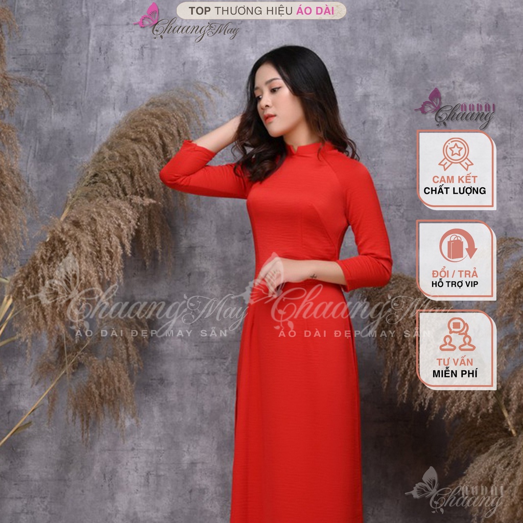 Áo dài màu trơn cổ vuông cao 2cm truyền thống Chaang may sẵn vải tây thi co giãn mặc dự tiệc lễ tết đám cưới hỏi đẹp 686