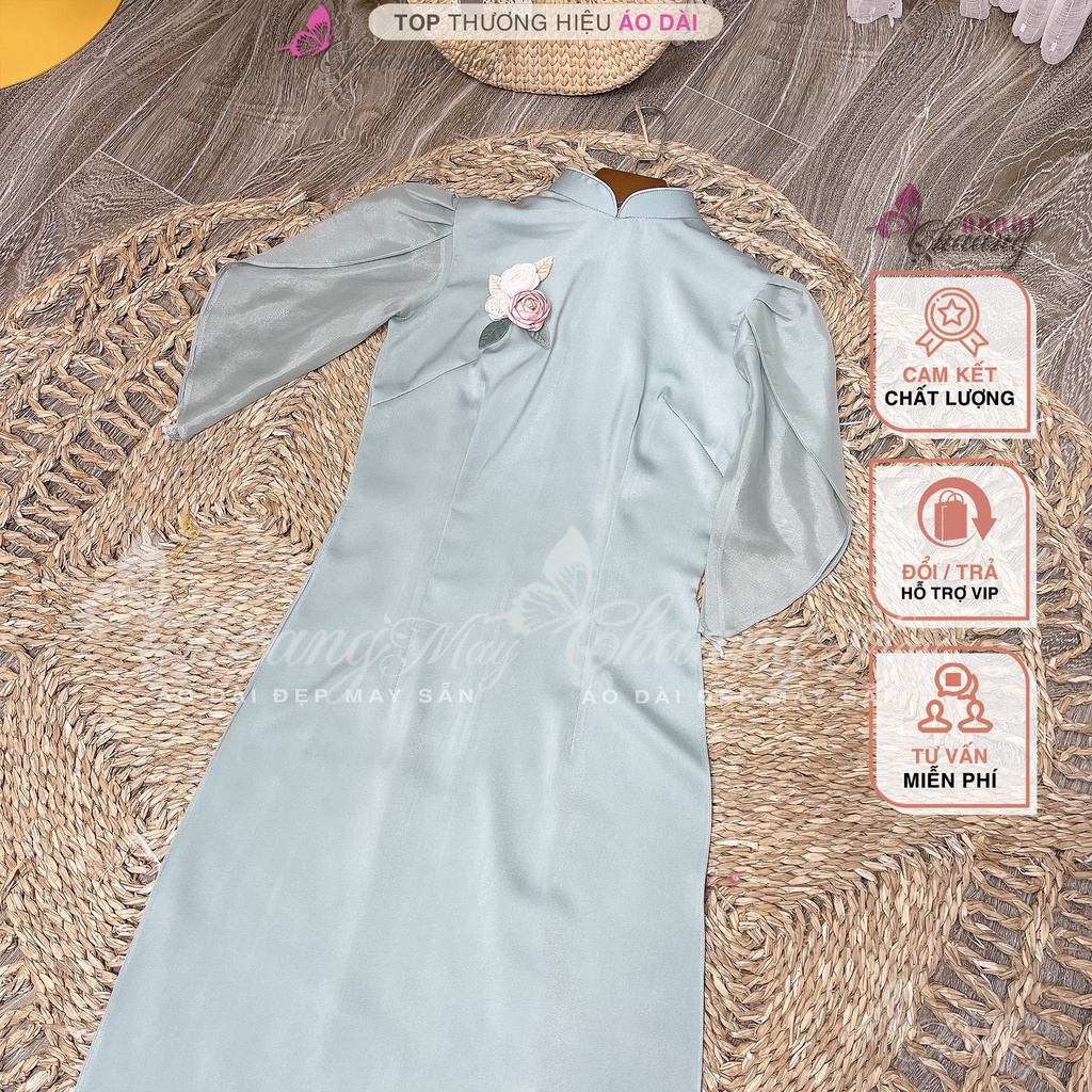 Áo dài cách tân nữ tay cánh hoa hồng Chaang may sẵn vải lụa dáng truyền thống dự tiệc cưới lễ tết đẹp ADC683