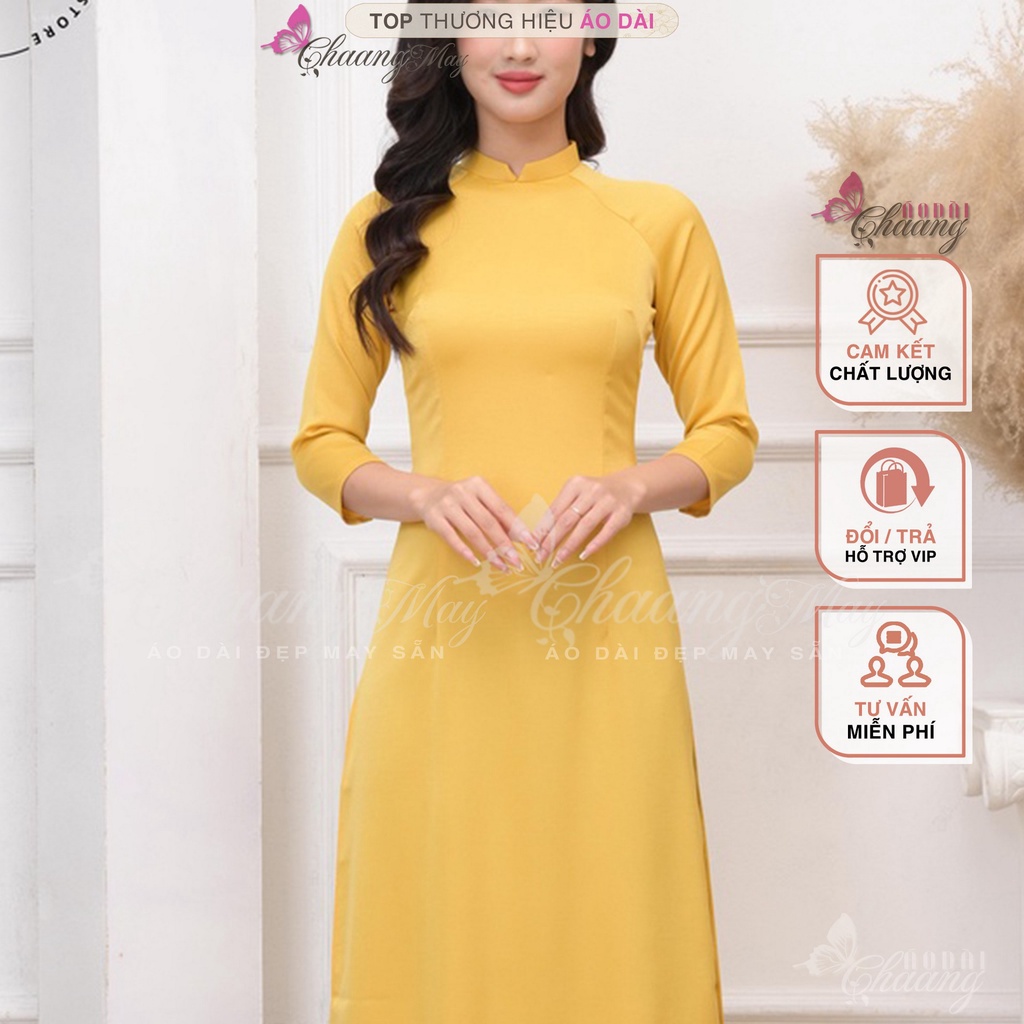 Áo dài màu trơn cổ vuông cao 2cm truyền thống Chaang may sẵn vải tây thi co giãn mặc dự tiệc lễ tết đám cưới hỏi đẹp 686