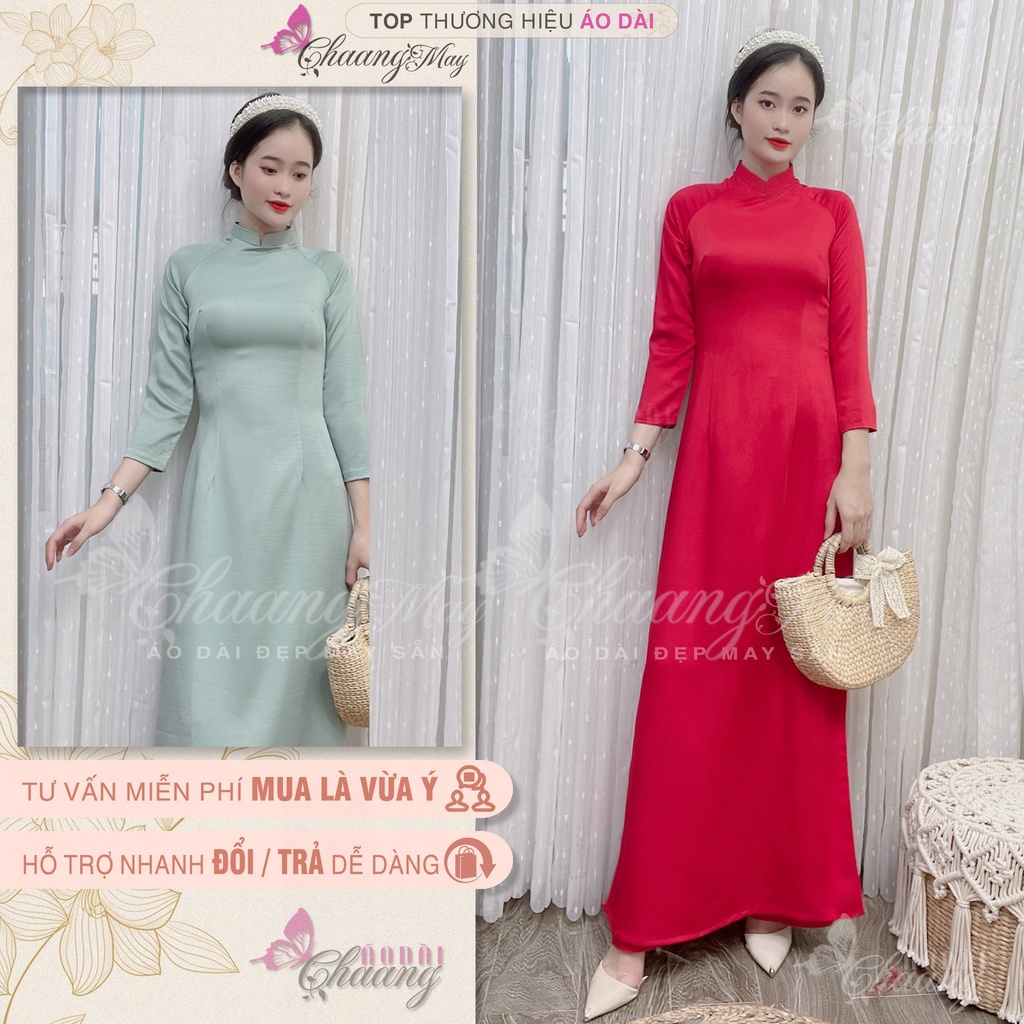 Áo dài màu trơn cổ vuông cao 2cm truyền thống Chaang may sẵn vải tây thi co giãn mặc dự tiệc lễ tết đám cưới hỏi đẹp 686