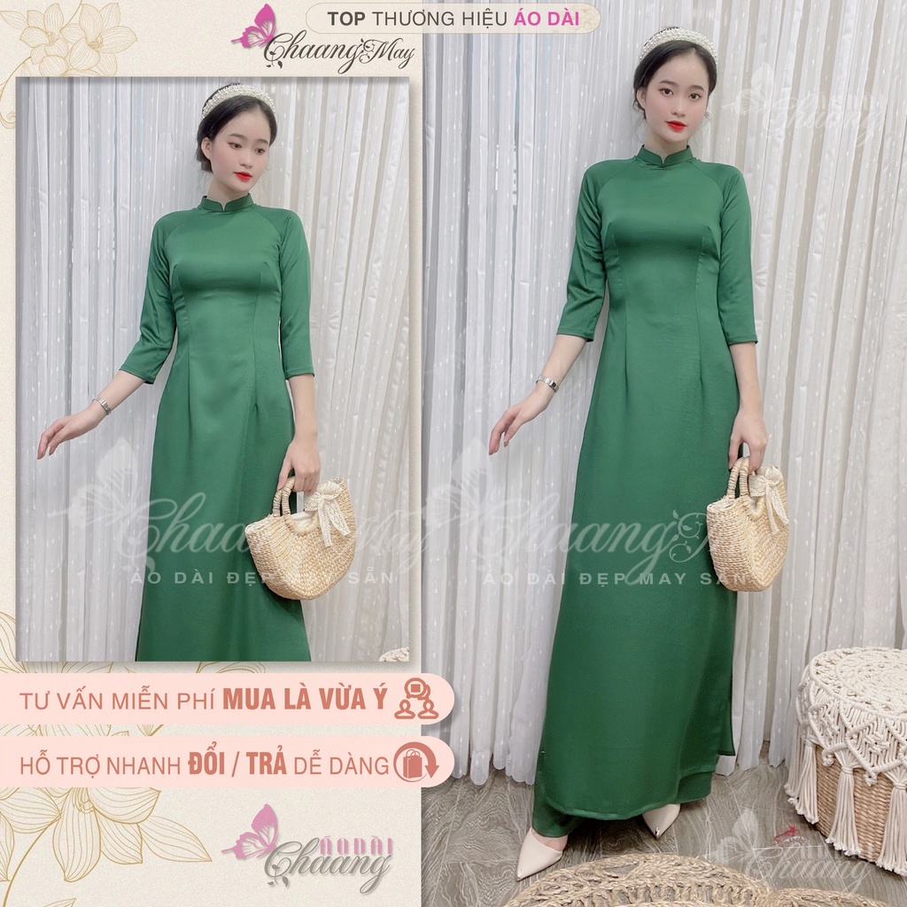 Áo dài màu trơn cổ vuông cao 2cm truyền thống Chaang may sẵn vải tây thi co giãn mặc dự tiệc lễ tết đám cưới hỏi đẹp 686