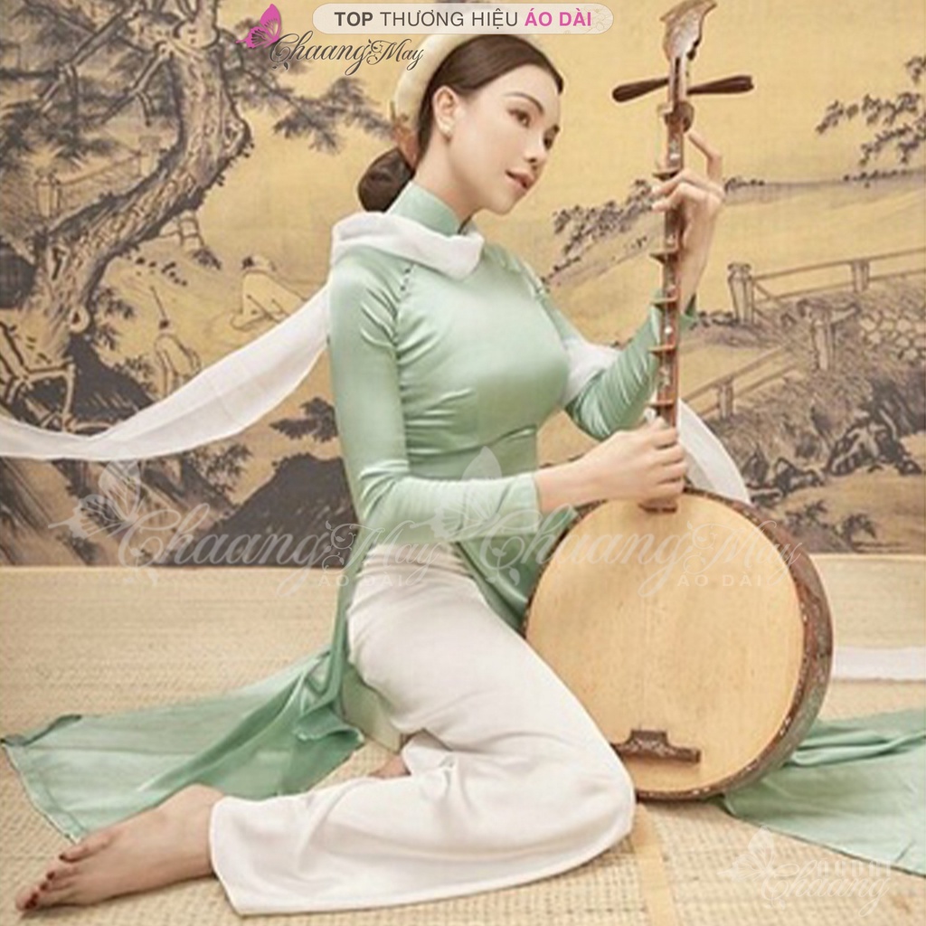 Áo dài xanh bơ truyền thống Chaang may sẵn vải áo dài Lụa bạc hà tôn da dự tiệc hội nghị cưới hỏi lễ tết đẹp ADC700
