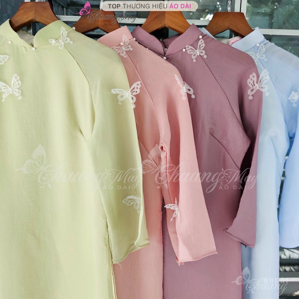 Áo dài cách tân nữ Hồ Điệp dáng suông xưa Chaang may sẵn lụa xuông xanh tím dự tiệc cưới hỏi hội nghị lễ tết đẹp ADC701