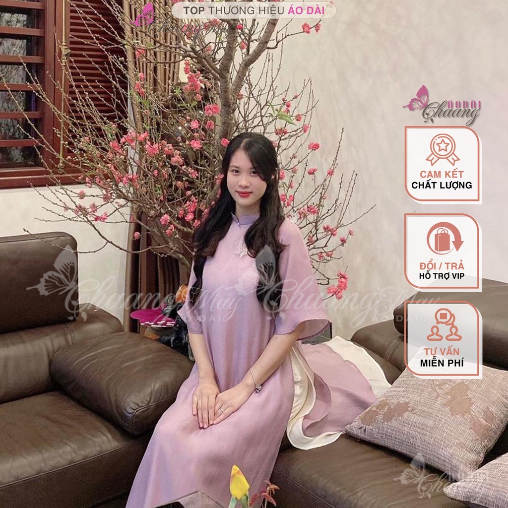 Áo dài cách tân nữ Hồ Điệp dáng suông xưa Chaang may sẵn lụa xuông xanh tím dự tiệc cưới hỏi hội nghị lễ tết đẹp ADC701