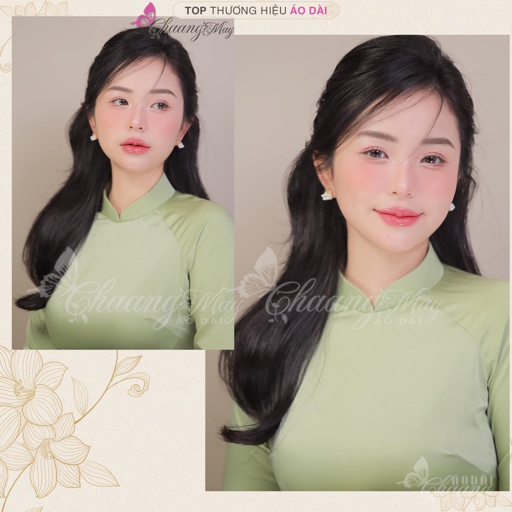Áo dài xanh bơ truyền thống Chaang may sẵn vải áo dài Lụa bạc hà tôn da dự tiệc hội nghị cưới hỏi lễ tết đẹp ADC700