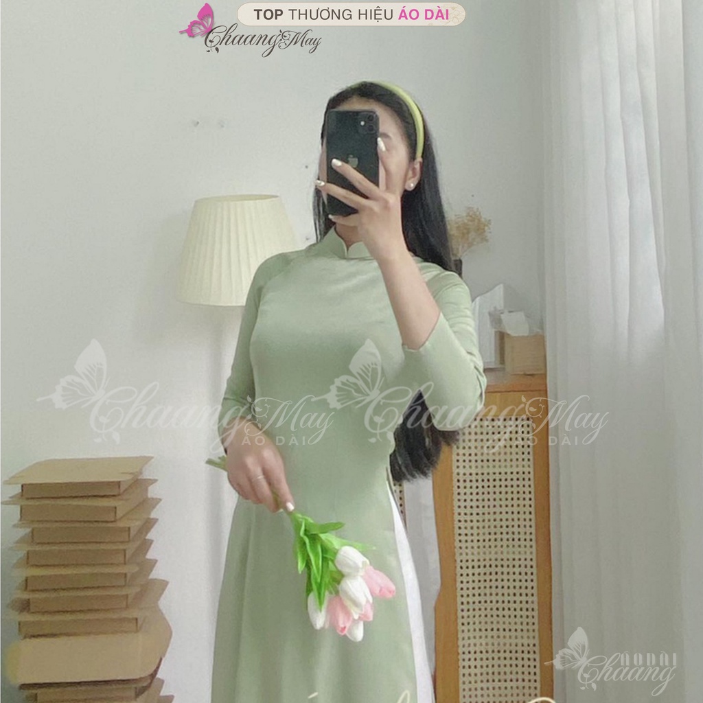 Áo dài xanh bơ truyền thống Chaang may sẵn vải áo dài Lụa bạc hà tôn da dự tiệc hội nghị cưới hỏi lễ tết đẹp ADC700