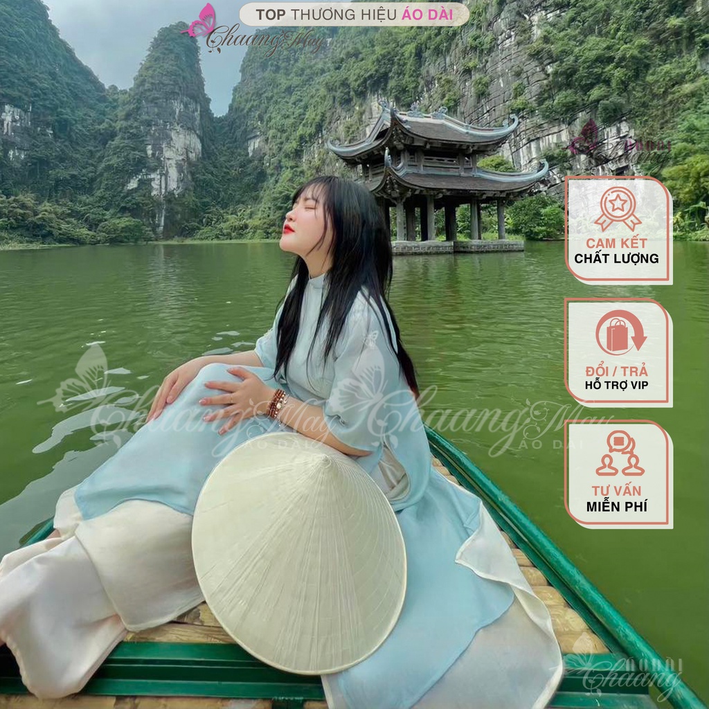 Áo dài cách tân nữ Hồ Điệp dáng suông xưa Chaang may sẵn lụa xuông xanh tím dự tiệc cưới hỏi hội nghị lễ tết đẹp ADC701