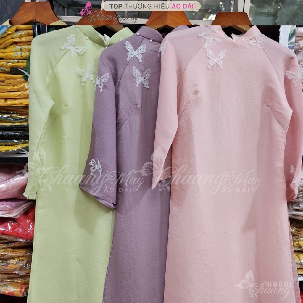 Áo dài cách tân nữ Hồ Điệp dáng suông xưa Chaang may sẵn lụa xuông xanh tím dự tiệc cưới hỏi hội nghị lễ tết đẹp ADC701