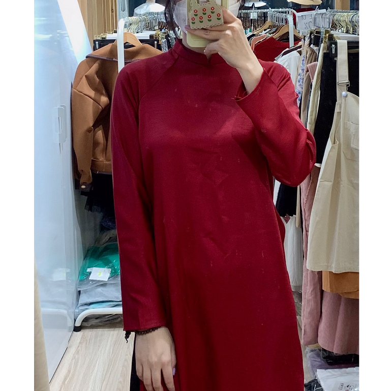 Áo dài Tết cách tân nữ dáng xuông CHAANG may sẵn lụa suông Xanh Đỏ Đô Cam Vàng chụp hình dự tiệc đẹp ADC716