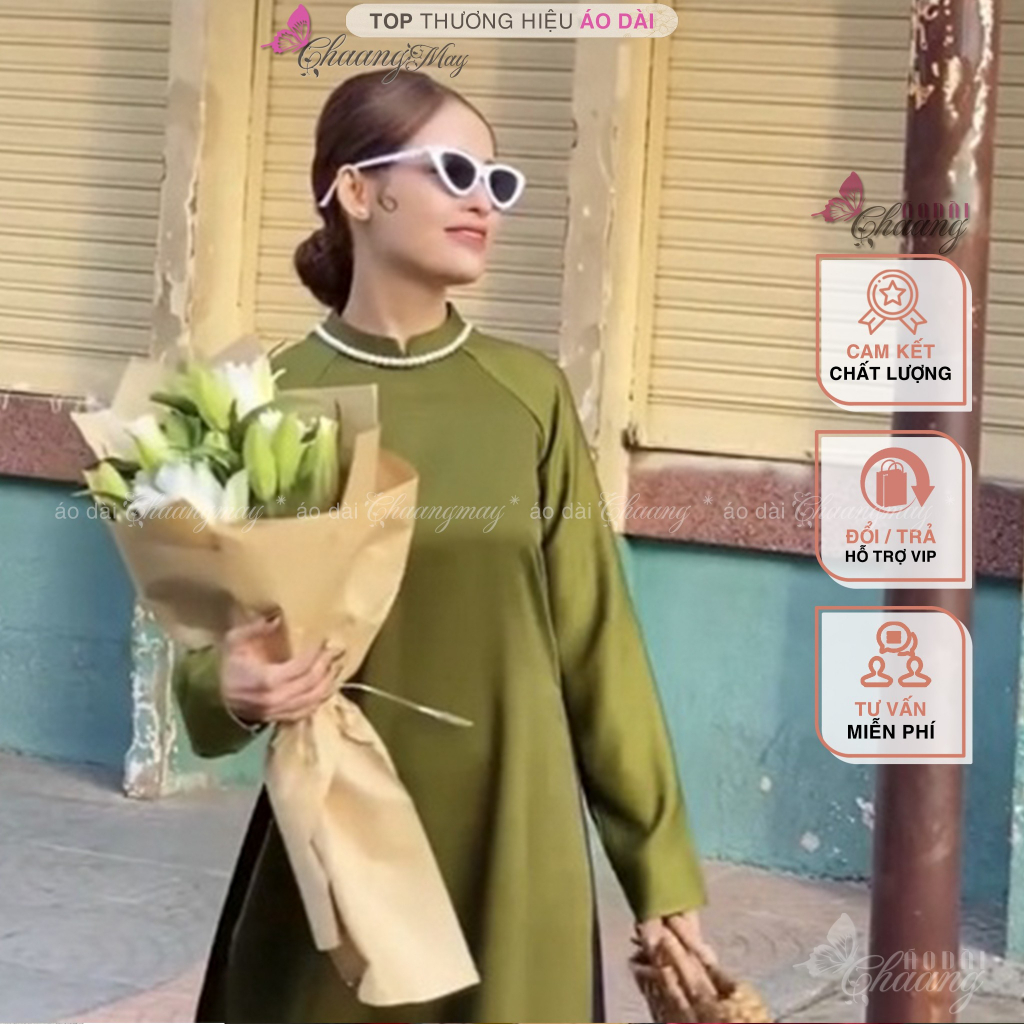 Áo dài Tết cách tân nữ dáng xuông CHAANG may sẵn lụa suông Xanh Đỏ Đô Cam Vàng chụp hình dự tiệc đẹp ADC716