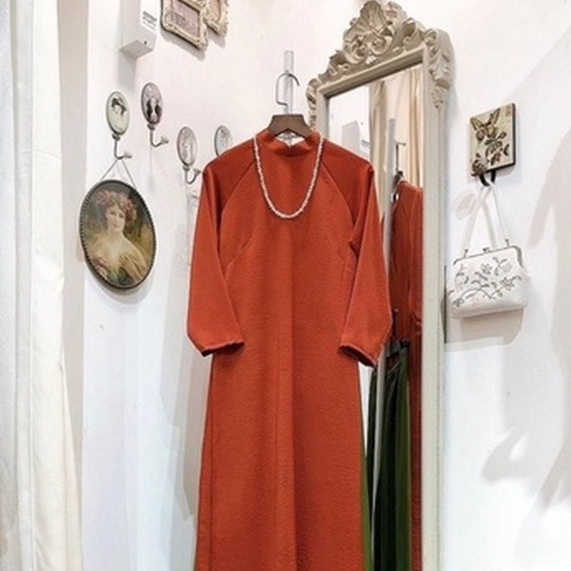 Áo dài cách tân nữ dáng xuông CHAANG may sẵn lụa suông bầu Cam Đỏ Đô Tươi dự tiệc lễ tết đẹp ADC738