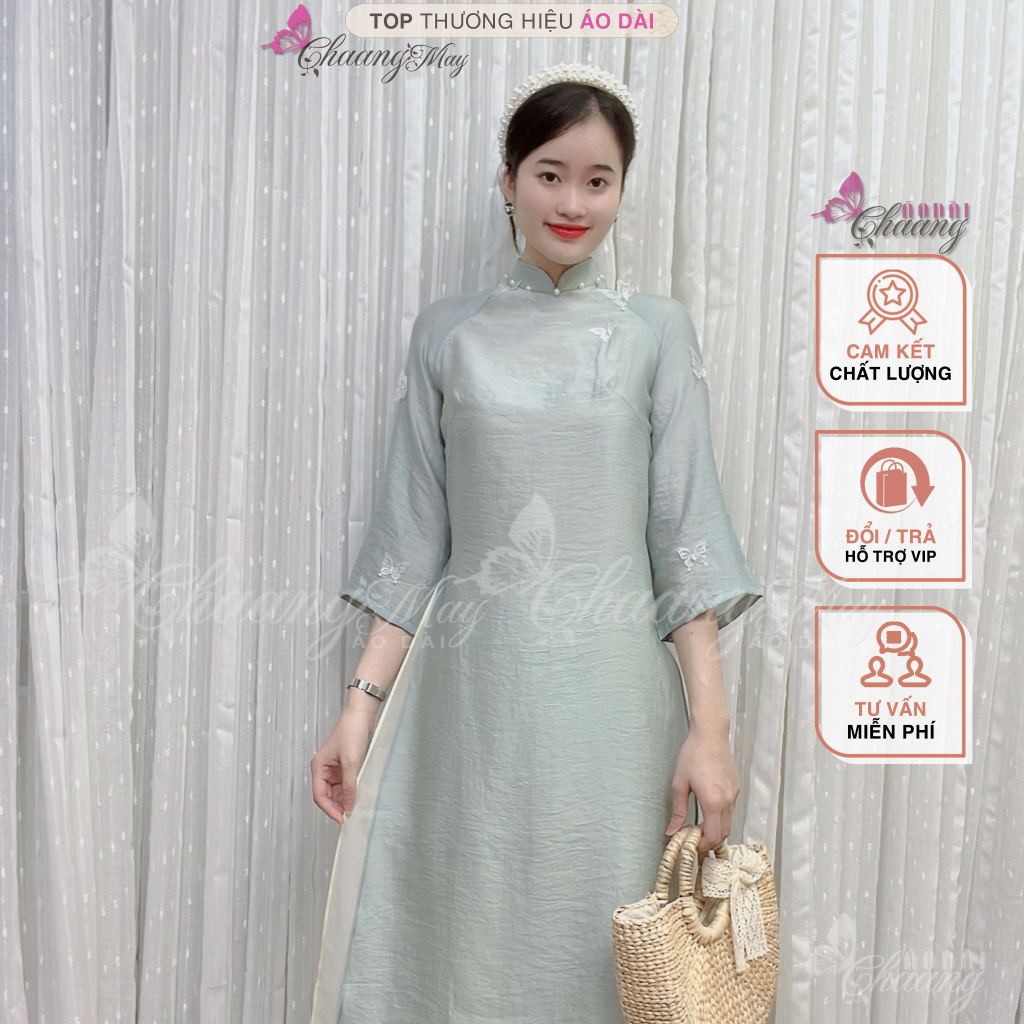 Áo dài cách tân nữ Hồ Điệp dáng suông xưa Chaang may sẵn lụa xuông xanh tím dự tiệc cưới hỏi hội nghị lễ tết đẹp ADC701