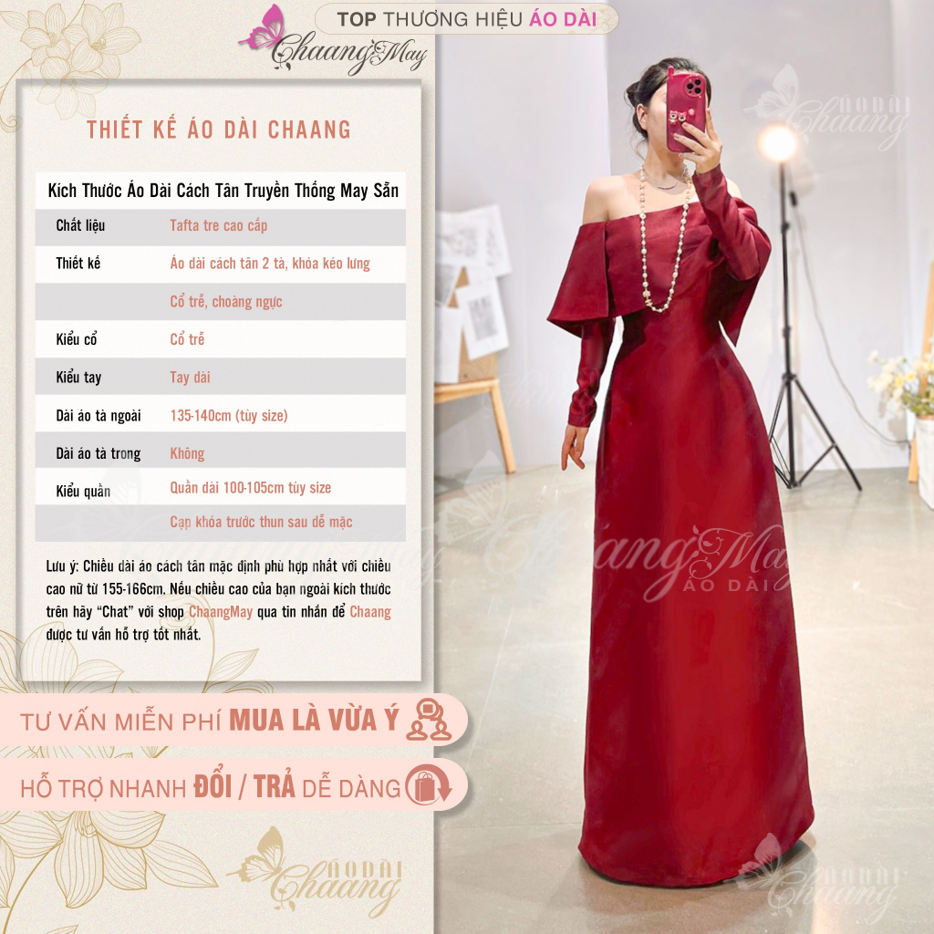 Áo dài đỏ trễ vai Nhã Kỳ cách tân nữ truyền thống Chaang may sẵn đầm cô dâu dự tiệc cưới lễ tết đẹp ADC705