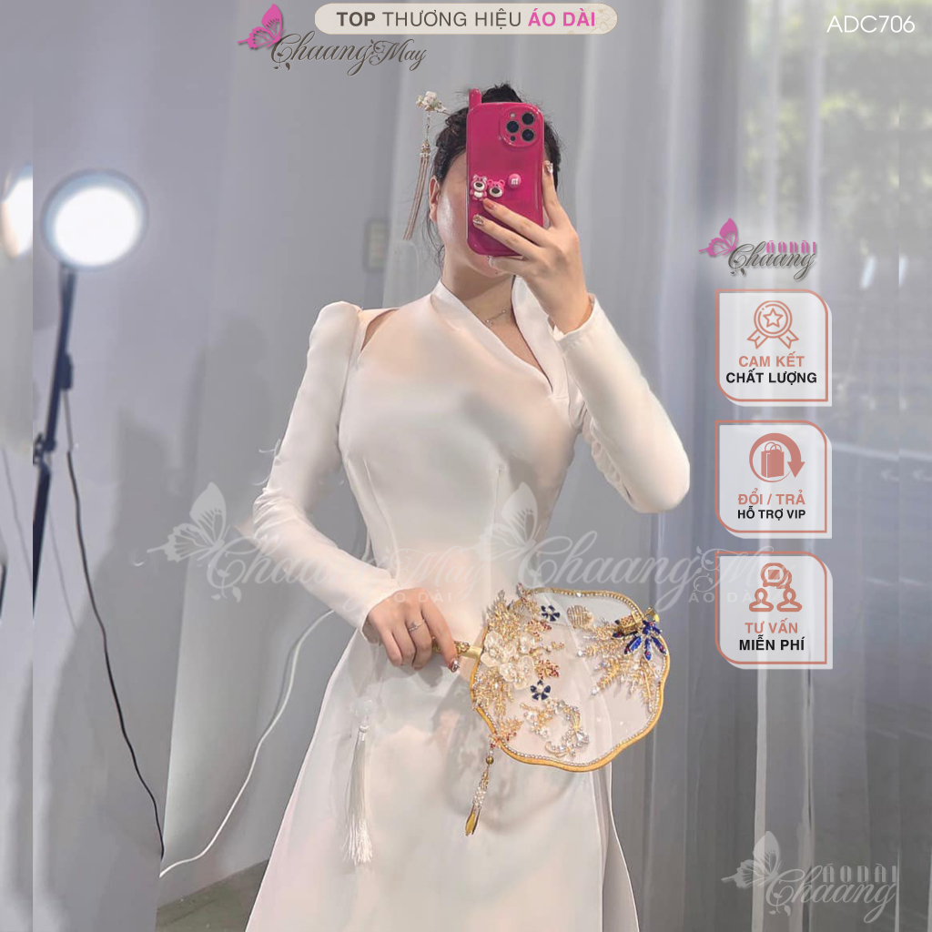 Áo dài cách tân nữ truyền thống vai xẻ Chaang may sẵn áo dài cô dâu dự tiệc cưới lễ tết đẹp ADC706