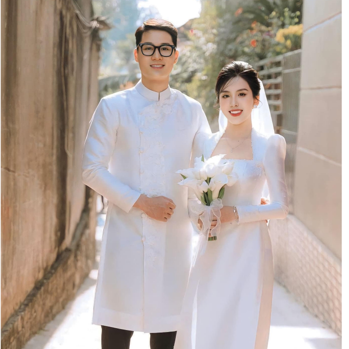 Áo dài cưới cô dâu chú rể đính hoa pha lê Chaang may sẵn áo dài cặp đôi nam nữ dự tiệc hỏi lễ tết đẹp ADC800
