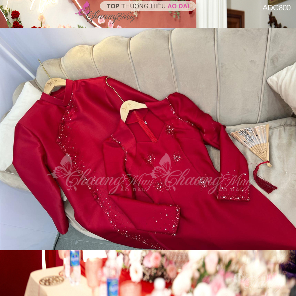 Áo dài cưới cô dâu chú rể đính hoa pha lê Chaang may sẵn áo dài cặp đôi nam nữ dự tiệc hỏi lễ tết đẹp ADC800