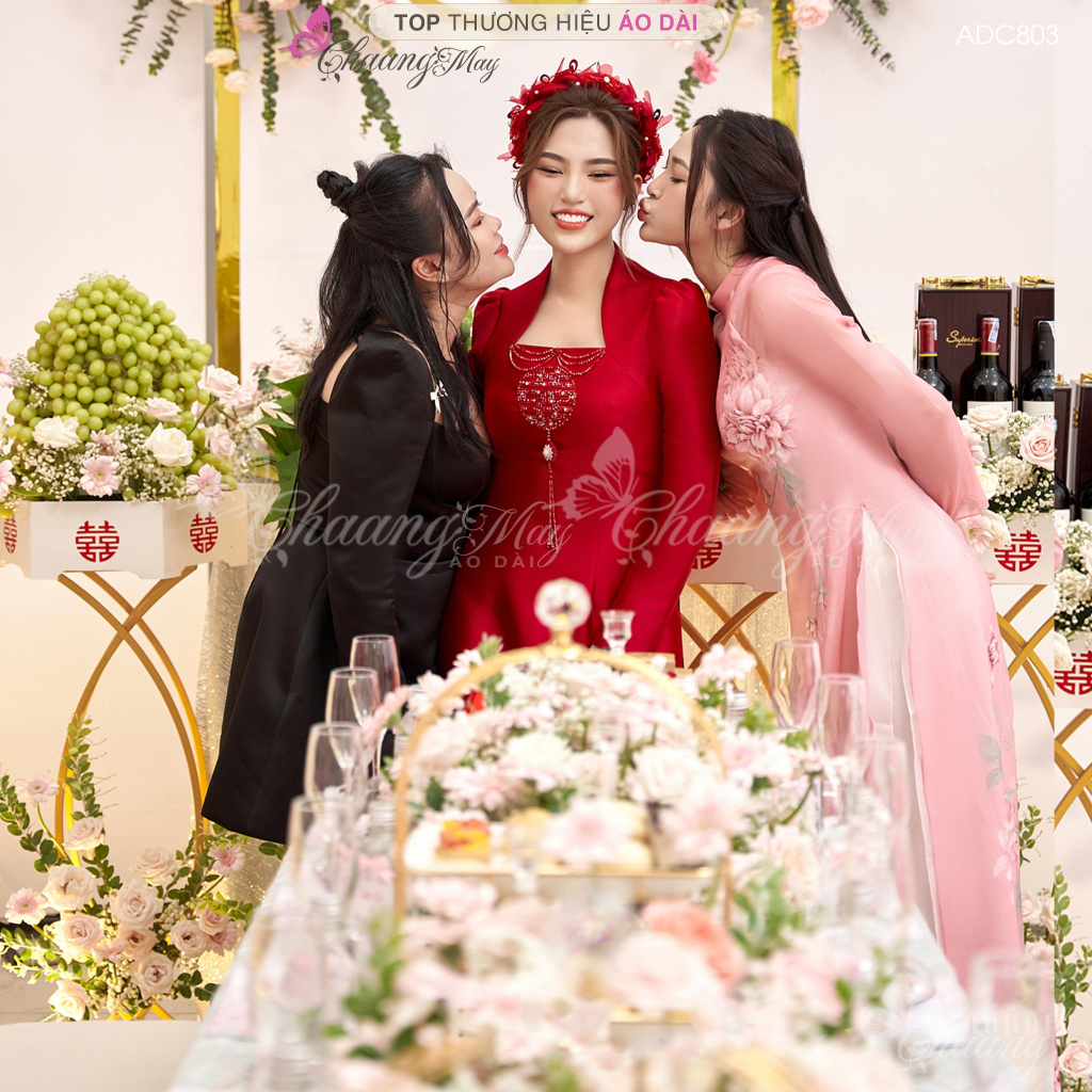 Áo dài cưới cô dâu chú rể song hỷ Chaang may sẵn áo dài cặp đôi nam nữ dự tiệc hỏi lễ tết đẹp ADC803