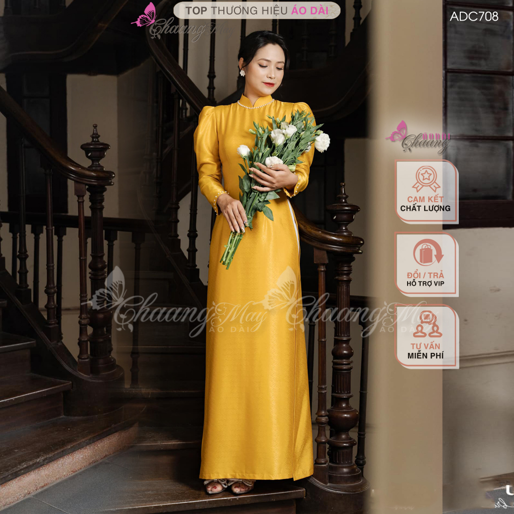 Áo dài cưới cô dâu tay vai bồng Chaang may sẵn áo dài lụa vân đỏ đính ngọc dự tiệc ăn hỏi lễ tết đẹp ADC710
