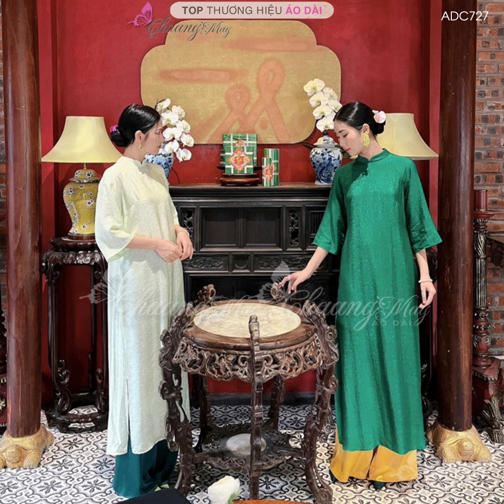 Áo dài gấm cách tân nữ dáng suông xưa Chaang may sẵn áo dài xuông bầu rộng dễ mặc đi chơi dự tiệc cưới lễ tết đẹp ADC755