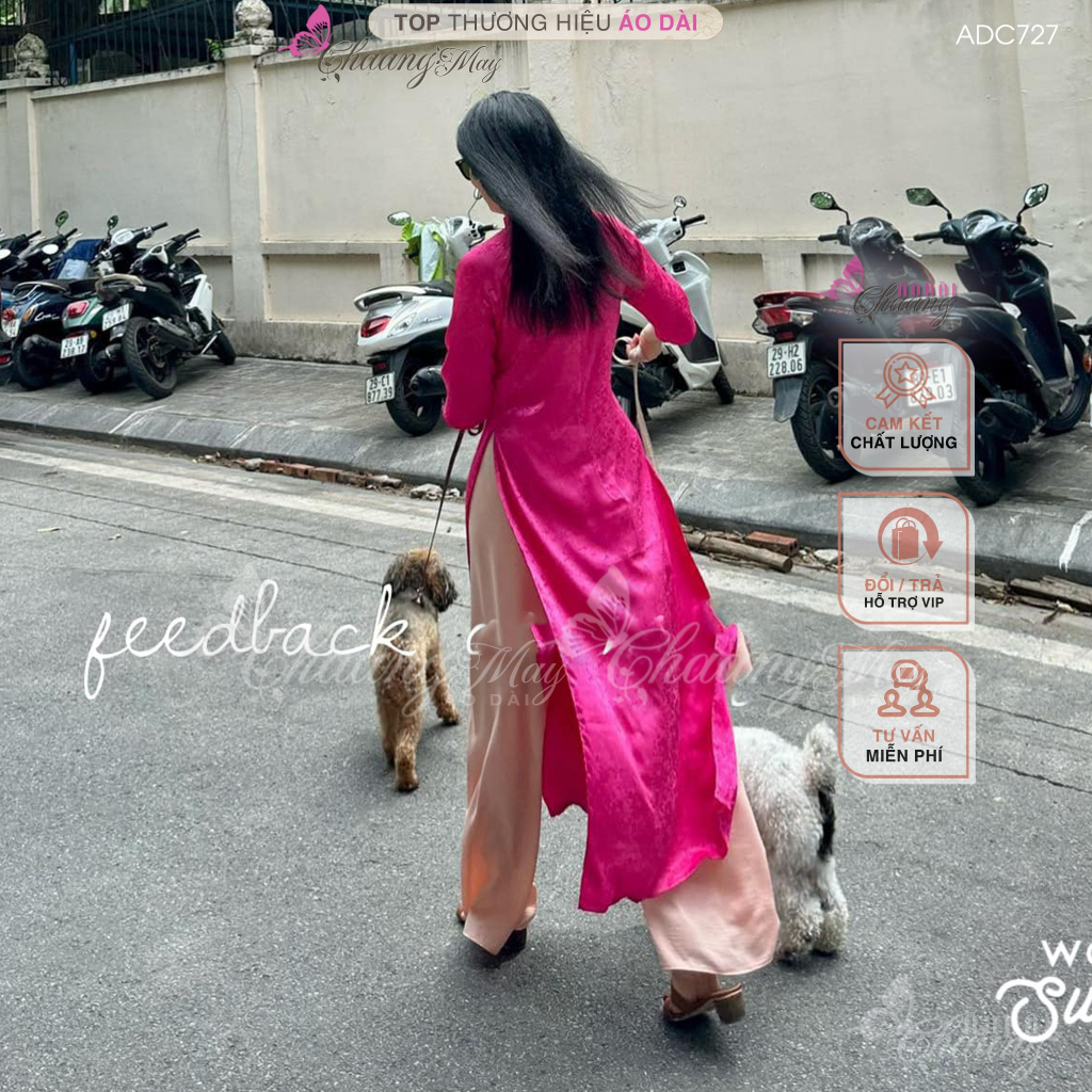 Áo dài gấm cách tân nữ dáng suông xưa Chaang may sẵn áo dài xuông bầu rộng dễ mặc đi chơi dự tiệc cưới lễ tết đẹp ADC755