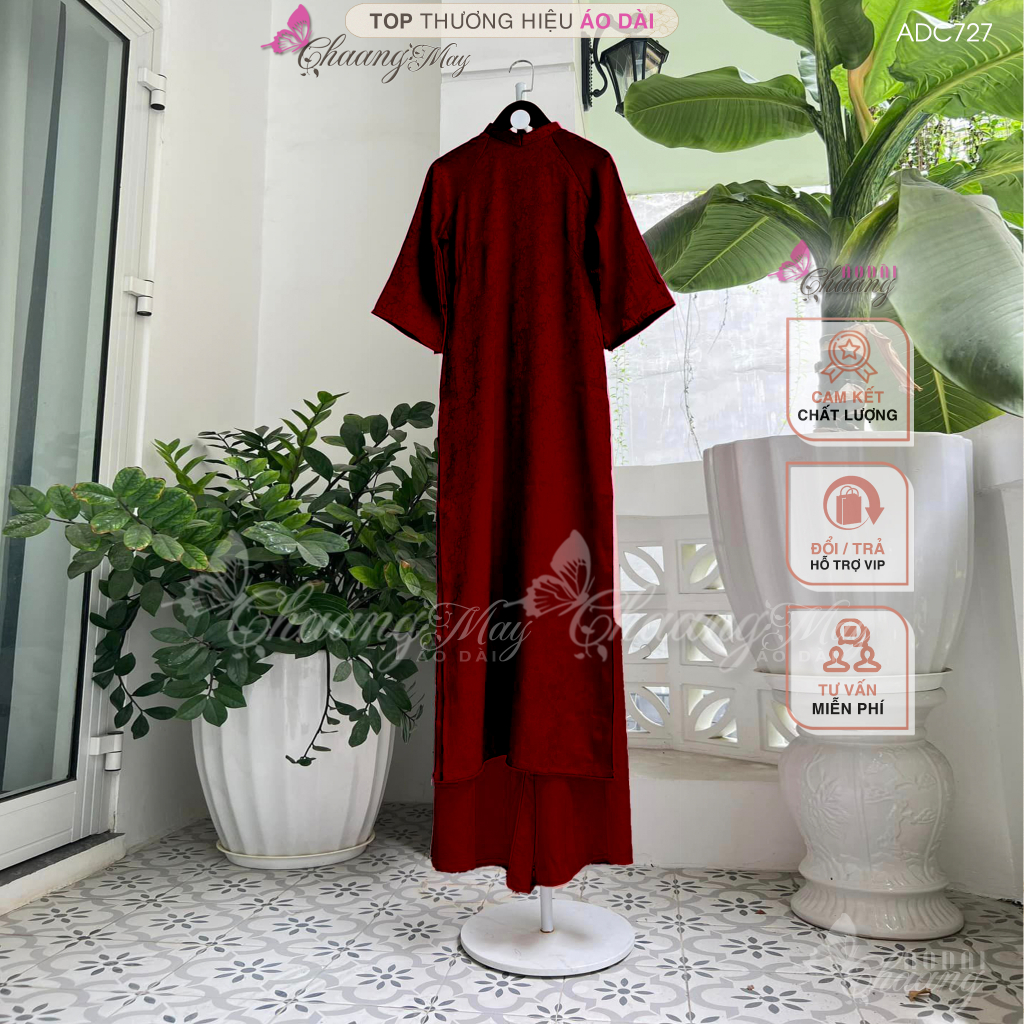 Áo dài gấm cách tân nữ dáng suông xưa Chaang may sẵn áo dài xuông bầu rộng dễ mặc đi chơi dự tiệc cưới lễ tết đẹp ADC755