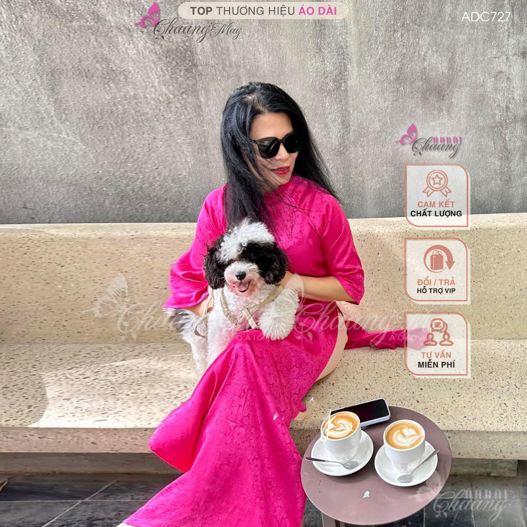 Áo dài gấm cách tân nữ dáng suông xưa Chaang may sẵn áo dài xuông bầu rộng dễ mặc đi chơi dự tiệc cưới lễ tết đẹp ADC755