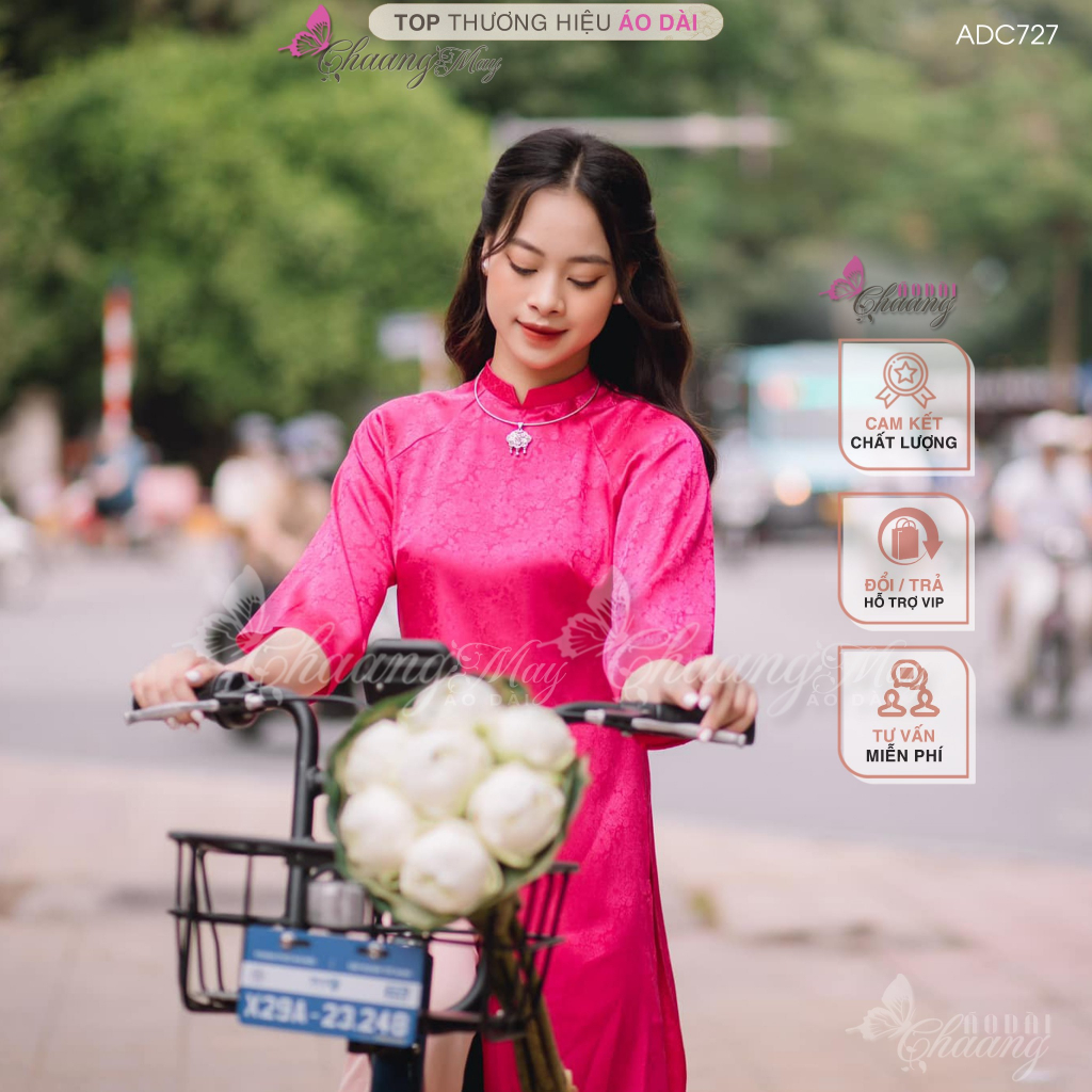 Áo dài gấm dáng suông xưa cách tân nữ Chaang may sẵn áo dài bầu xuông rộng dễ mặc đi chơi dự tiệc cưới lễ tết đẹp ADC755
