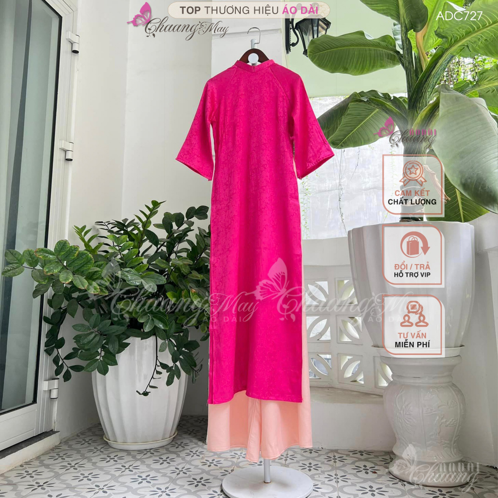 Áo dài gấm dáng suông xưa cách tân nữ Chaang may sẵn áo dài bầu xuông rộng dễ mặc đi chơi dự tiệc cưới lễ tết đẹp ADC755