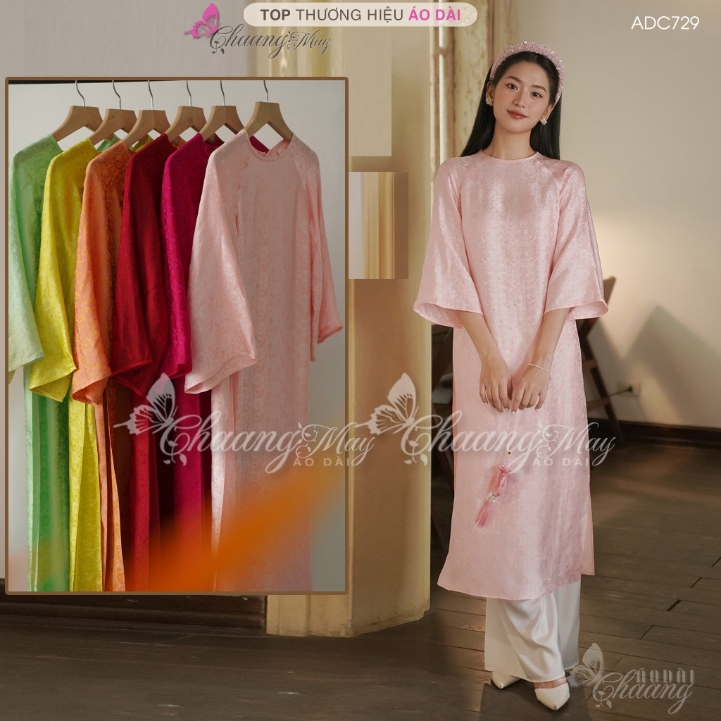 Áo dài gấm cách tân nữ cổ tròn dáng suông xưa Chaang may sẵn áo dài xuông bầu dễ mặc dự tiệc cưới hỏi lễ tết đẹp ADC756