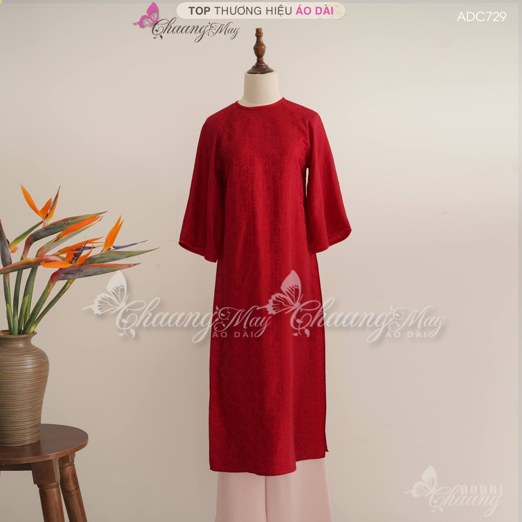 Áo dài gấm cách tân nữ cổ tròn dáng suông xưa Chaang may sẵn áo dài xuông bầu dễ mặc dự tiệc cưới hỏi lễ tết đẹp ADC756