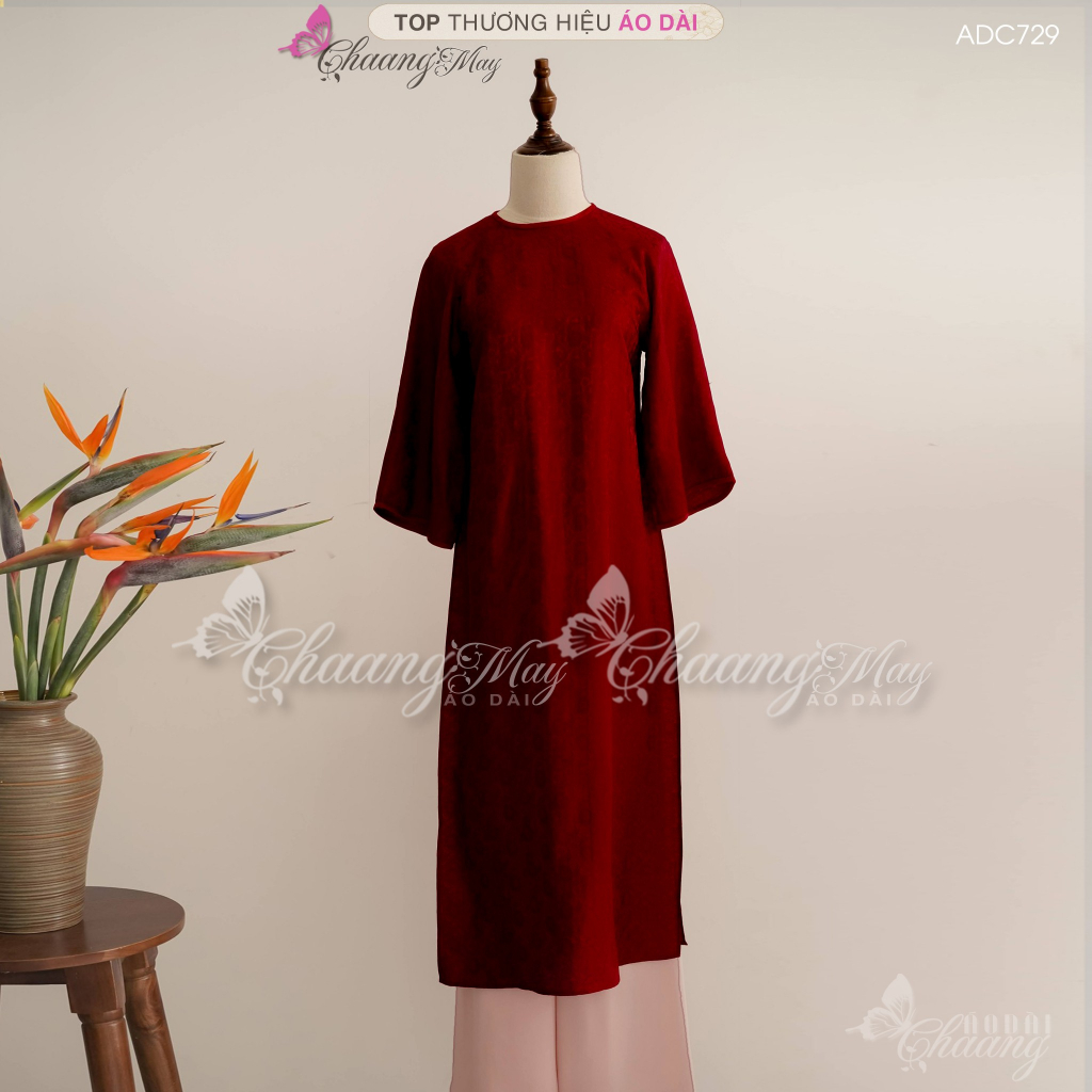 Áo dài gấm cách tân nữ cổ tròn dáng suông xưa Chaang may sẵn áo dài xuông bầu dễ mặc dự tiệc cưới hỏi lễ tết đẹp ADC756